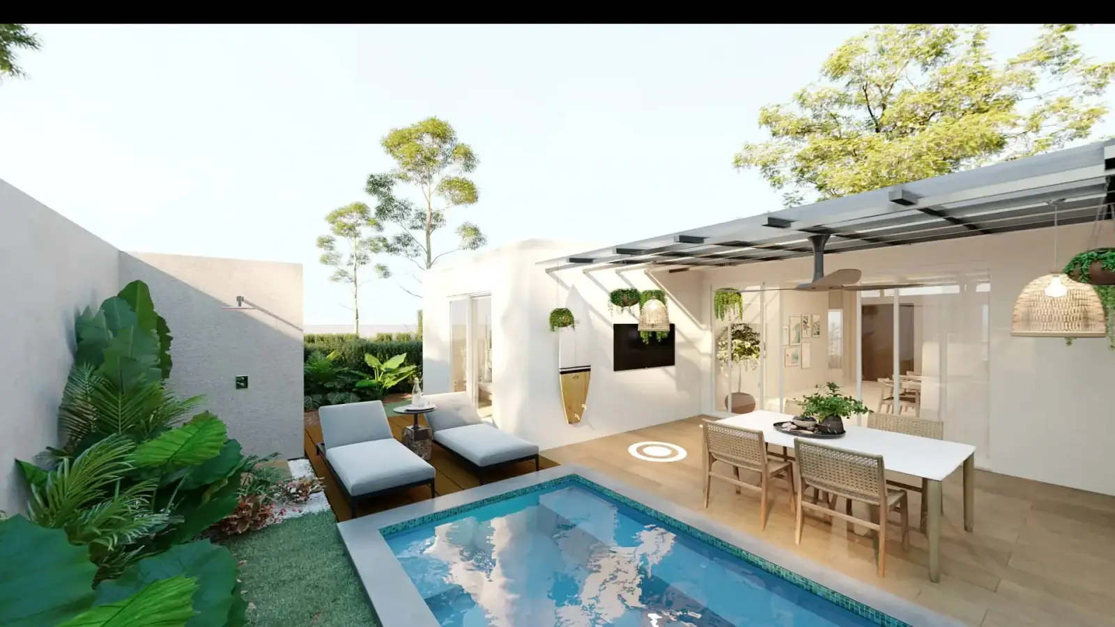 Private courtyard with plunge pool and covered terrace at Natarundi Guana, Huacas